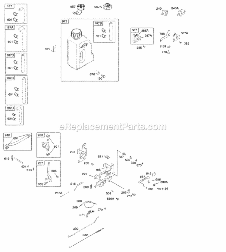 Controls Fuel Supply Governor Spring Diagram and Parts List for 219807-0146-B1  Briggs and Stratton Engine